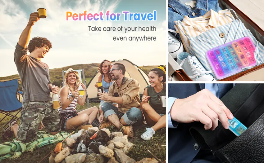 Pill Box 4 Times a Day 7 Days Pill Organiser Box with 28 Compartments Weekly Pill Case for Morning Noon Evening and Bed Time (Purple) - weekly pill box 4 times a day