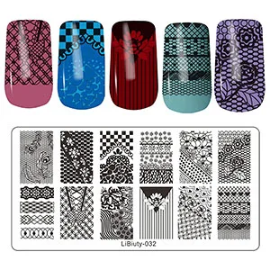 BUDOCI Nail Stamping Kit 6 Pcs Nail Template Set Nail Plates Nail Stamping Templates with Double Head Stamper & Scraper 6 Pcs Plates Kit - 037-4