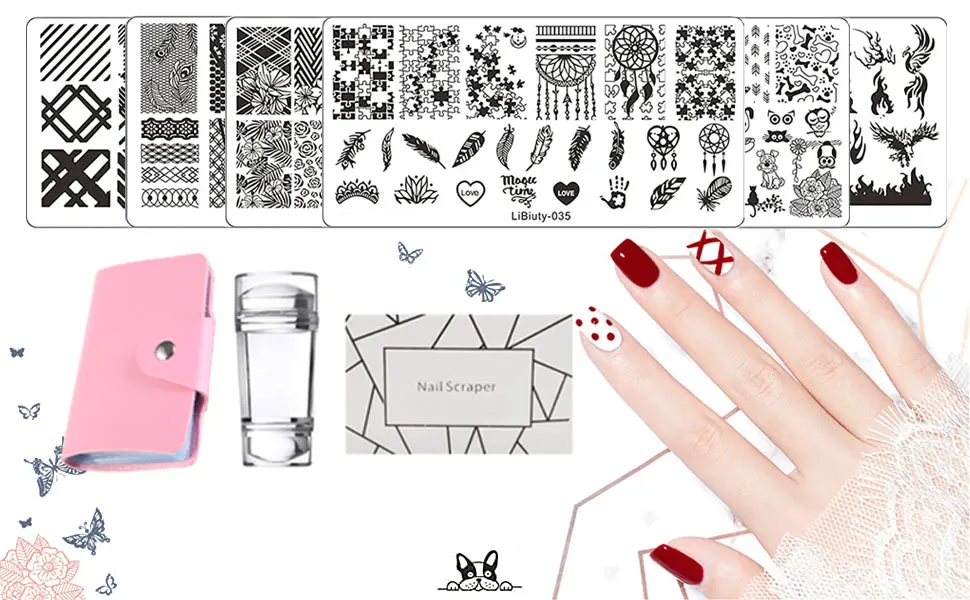 BUDOCI Nail Stamping Kit 6 Pcs Nail Template Set Nail Plates Nail Stamping Templates with Double Head Stamper & Scraper 6 Pcs Plates Kit - product information 2