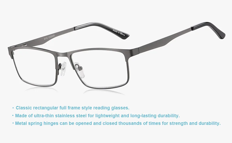 Amcedar 5-Pack Reading Glasses Men Metal Frame Rectangle Style Stainless Steel Material Spring Hinges Includes Computer Readers +2.50 +2.50 Magnification (Pack of 5) 5 Pairs Mix - Reading Glasses