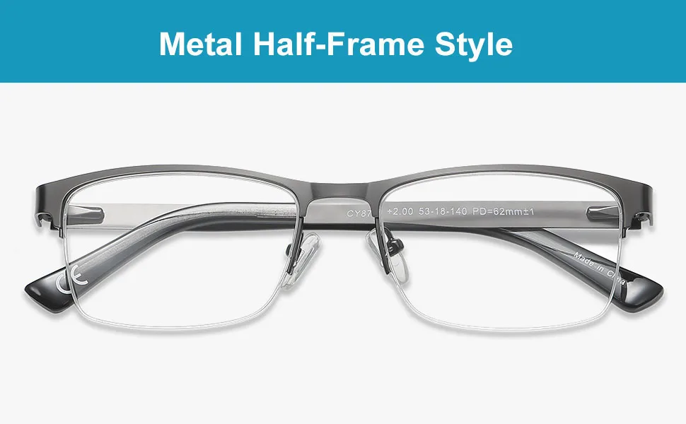 EYECEDAR 5-Pack Reading Glasses for Men Metal Gunmetal Half Frame Spring Hinges Eyeglasses Readers 2.50 Metal Grey 2.5 x - Reading Glasses