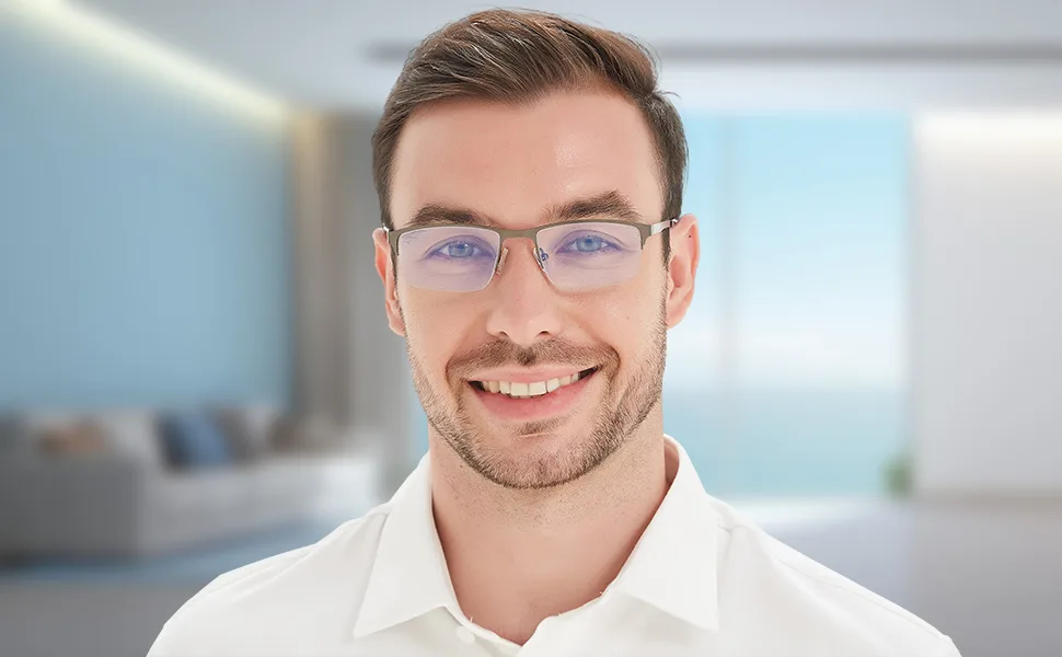EYECEDAR 5-Pack Reading Glasses Men Blue Light Blocking Half Frame Rectangle Style Spring Hinges Readers 3.00 Metal Grey 3.0 x - Blue Light Blocking Reading Glasses