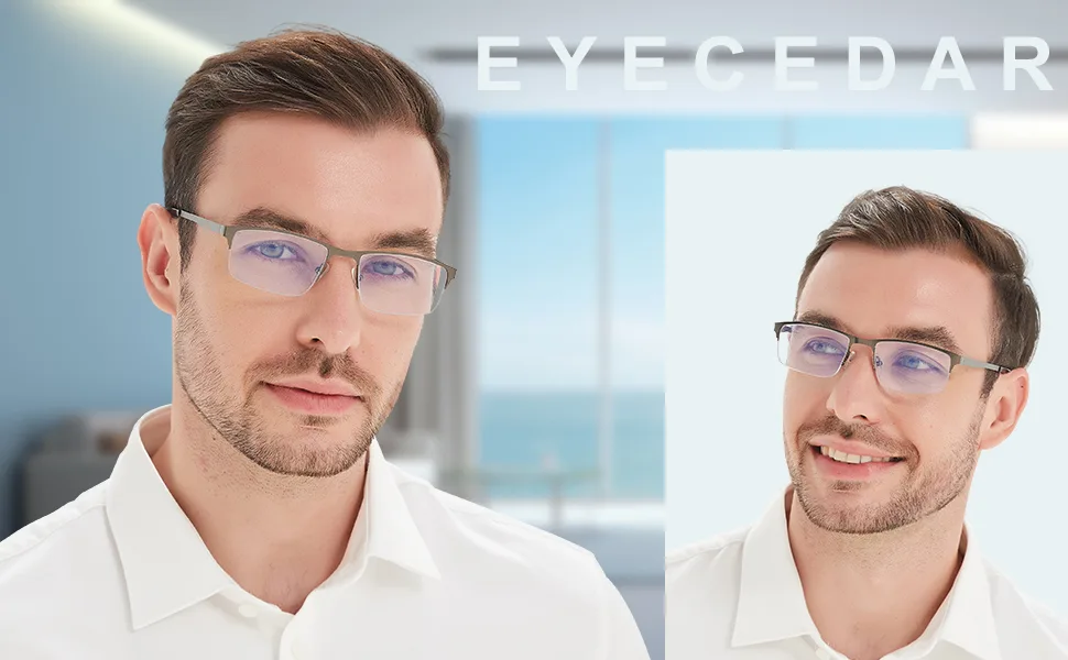 EYECEDAR 5-Pack Reading Glasses Men Blue Light Blocking Half Frame Rectangle Style Spring Hinges Readers 1.75 Metal Grey 1.75 x - Blue Light Blocking Reading Glasses