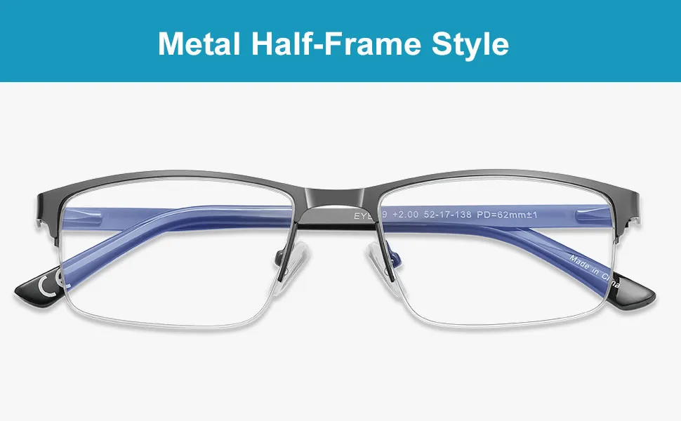 EYECEDAR 5-Pack Reading Glasses Men Blue Light Blocking Half Frame Rectangle Style Spring Hinges Readers 2.50 Metal Grey 2.5 x - Blue Light Blocking Reading Glasses