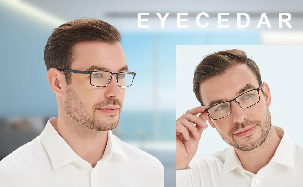 Amcedar 5-Pack Reading Glasses Men Metal Frame Rectangle Style Stainless Steel Material Spring Hinges Includes Computer Readers +1.00 +1.00 Magnification (Pack of 5) 5 Pairs Mix - Reading Glasses
