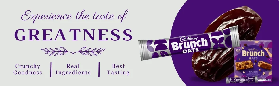 Cereal Bars Bundle With 5x Cadbury Brunch Raisin Cereal Bar 5x32g | Suitable for vegetarians | On The Go Snacks - chocolate multipack; chocolate gift for women and kids; gifts for her; chocolate bar; cereal bars