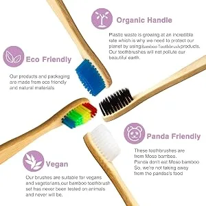 GeekerChip Bamboo Toothbrush 10 Colors Bamboo Toothbrush Natural Soft Bristles Ecological and 100% Biodegradable 10 count (Pack of 1) - product information 5