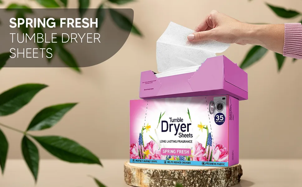 Spring Fresh Tumble Dryer Sheets | for Long Lasting Fragrance and Softness Protection Against Static Help Reduce Creases Freshness Fabric | Pack of 3 (Total 105 Sheet) - product information 2