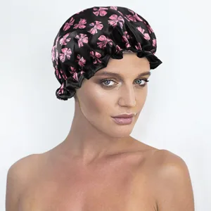 PrettyDate 3 Packs Double layer Shower Cap Waterproof Elastic Bath Cap for Women Shower Spa Salon 3Packs - product information 3