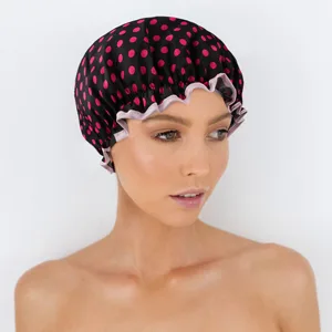 PrettyDate 3 Packs Double layer Shower Cap Waterproof Elastic Bath Cap for Women Shower Spa Salon 3Packs - product information 4