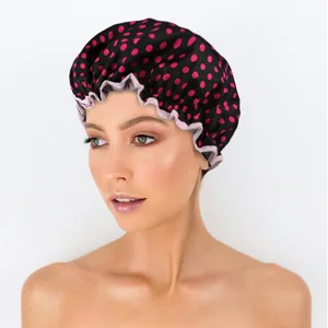 PrettyDate 3 Packs Double layer Shower Cap Waterproof Elastic Bath Cap for Women Shower Spa Salon 3Packs - product information 8
