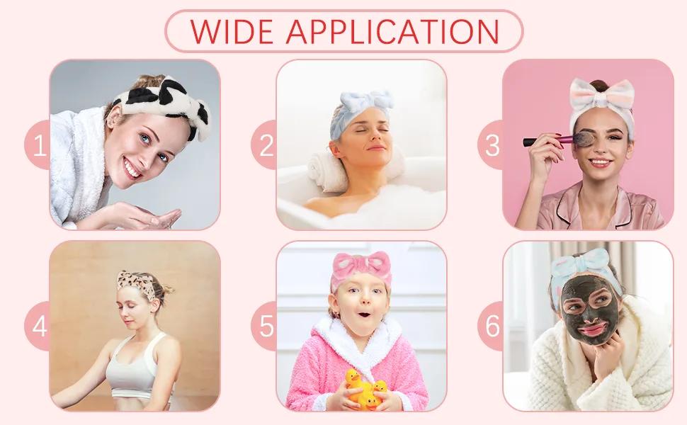 metagio 6 Pack Spa Makeup Headbands Super Absorption Hair Bands Elastic Coral Head Wrap Adjustable Soft Facial Headband with 3PCS Silicone Brushes - product information 4