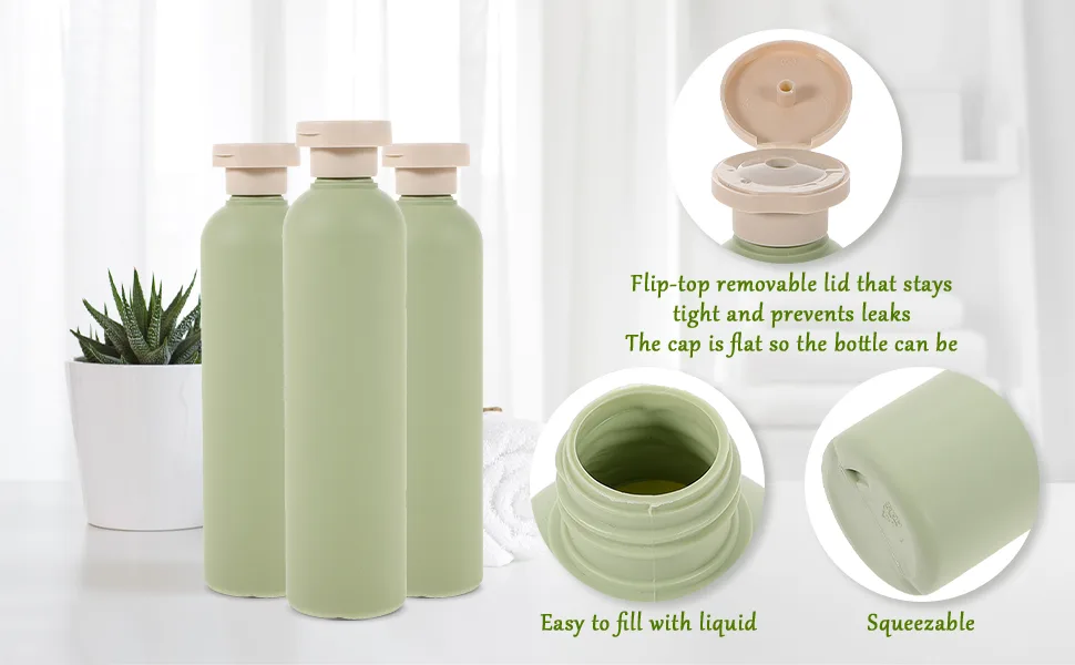 minkissy 3pcs Flip Cap Shampoo Bottles Empty Sub Package Squeeze Bottles Shower Gel Bottle Refillable Containers for Shampoo Lotions Cream Wash Conditioner Green 12.8x5.8cm - refillable shampoo and conditioner bottles