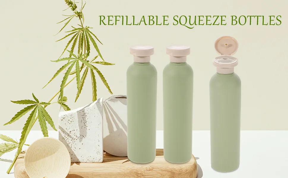 minkissy 3pcs Flip Cap Shampoo Bottles Empty Sub Package Squeeze Bottles Shower Gel Bottle Refillable Containers for Shampoo Lotions Cream Wash Conditioner Green 12.8x5.8cm - refillable shampoo bottles