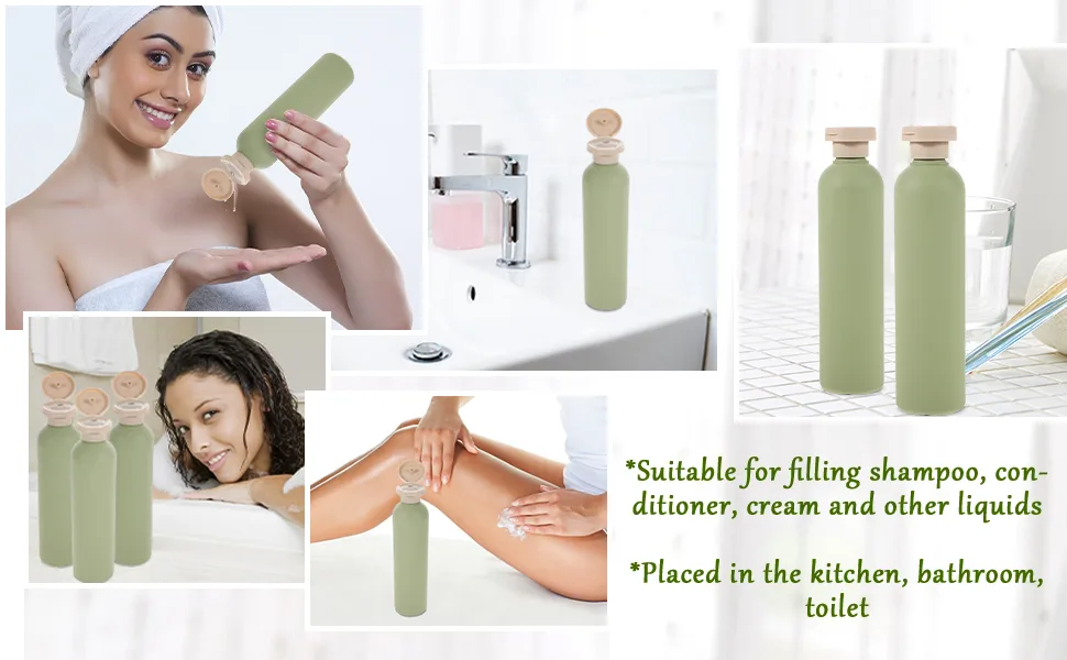 minkissy 3pcs Flip Cap Shampoo Bottles Empty Sub Package Squeeze Bottles Shower Gel Bottle Refillable Containers for Shampoo Lotions Cream Wash Conditioner Green 12.8x5.8cm - refillable shower bottles