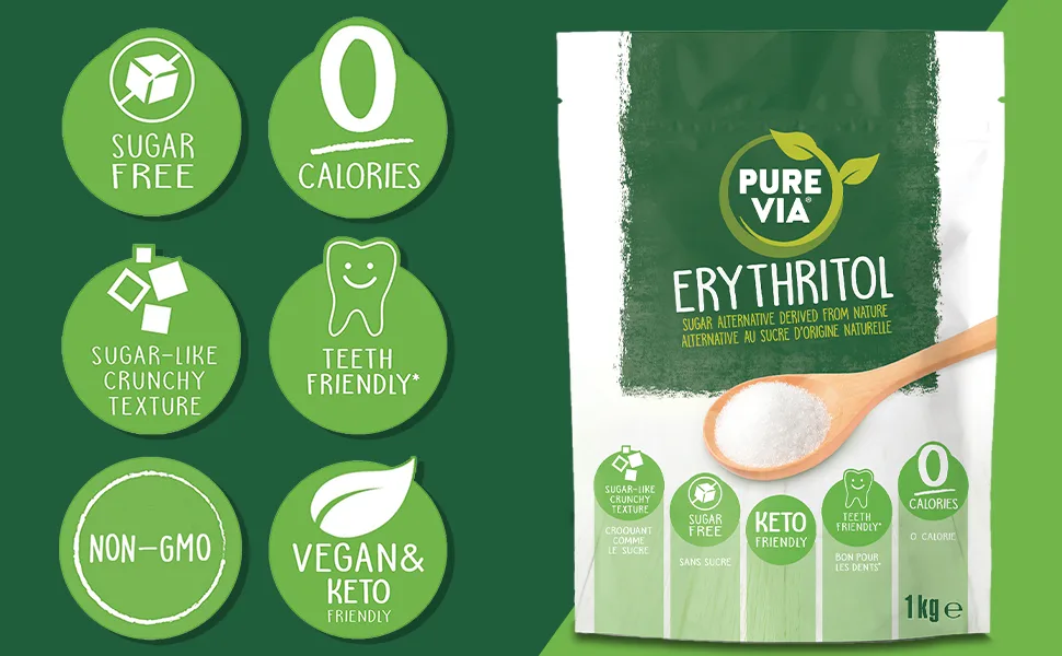 Pure Via Erythritol 2 X 1kg pack Zero Calorie & Keto Friendly Sugar Alternative Non-GMO Certified - banner3