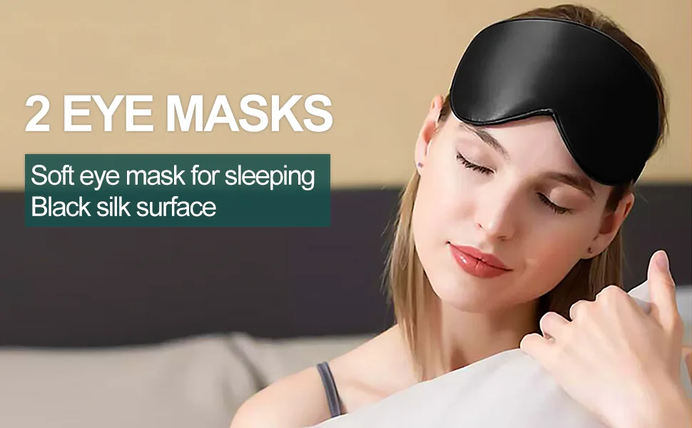 Quelcc Sleep Mask 2 Pack Silk Eye Mask Soft Eye Mask for Sleeping Light-Blackout Design with Adjustable Strap for Night Travel Nap (Black) 2 count (Pack of 1) - product information 2