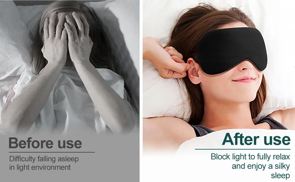 Quelcc Sleep Mask 2 Pack Silk Eye Mask Soft Eye Mask for Sleeping Light-Blackout Design with Adjustable Strap for Night Travel Nap (Black) 2 count (Pack of 1) - product information 4