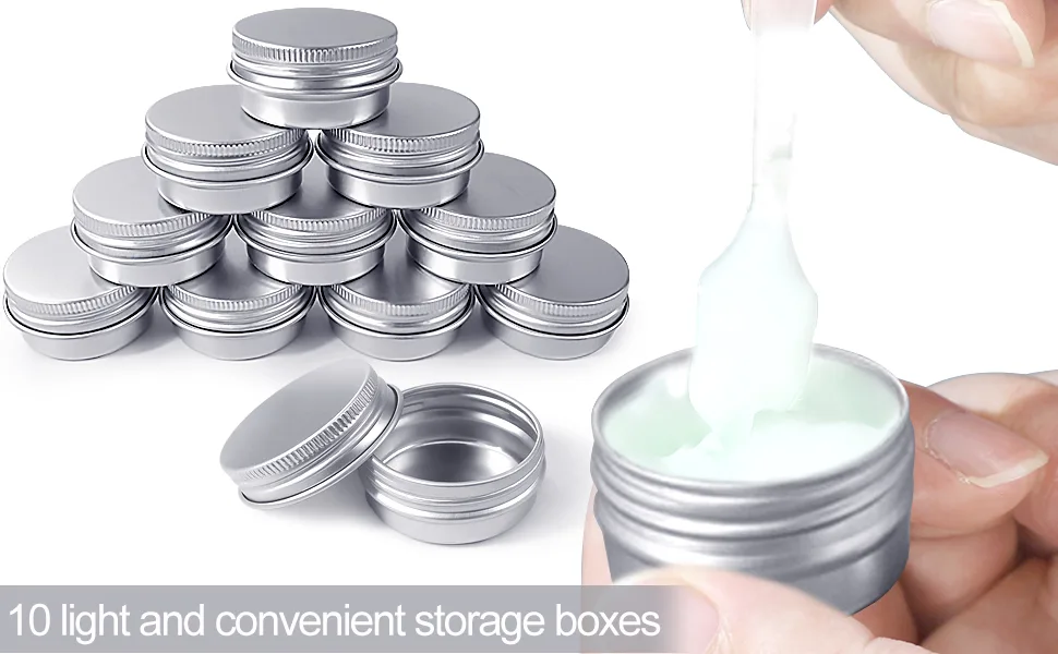 Redamancy 10 Pcs Aluminium Tins Jars Aluminium Empty Containers 15 ml Aluminium Tin Jars with Screw Lids Empty Cosmetics Container Pots for Lip Balm Cream Candles Cosmetics (Silver) - product information 2