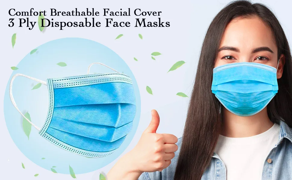 REQUISITE NEEDS Comfort Breathable Facial Cover 3 Ply Disposable Face Masks (Blue) (100 PACK) - product information 2
