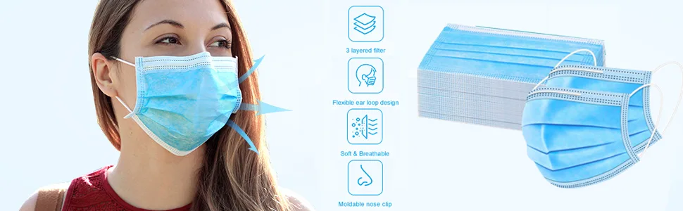 REQUISITE NEEDS Comfort Breathable Facial Cover 3 Ply Disposable Face Masks (Blue) (100 PACK) - product information 7