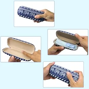 SwirlColor Glasses Case Bohemia Elephant Print Glasses Case Hard Shell with Blue Cleaning Cloth (Blue Glasses Case) - product information 4