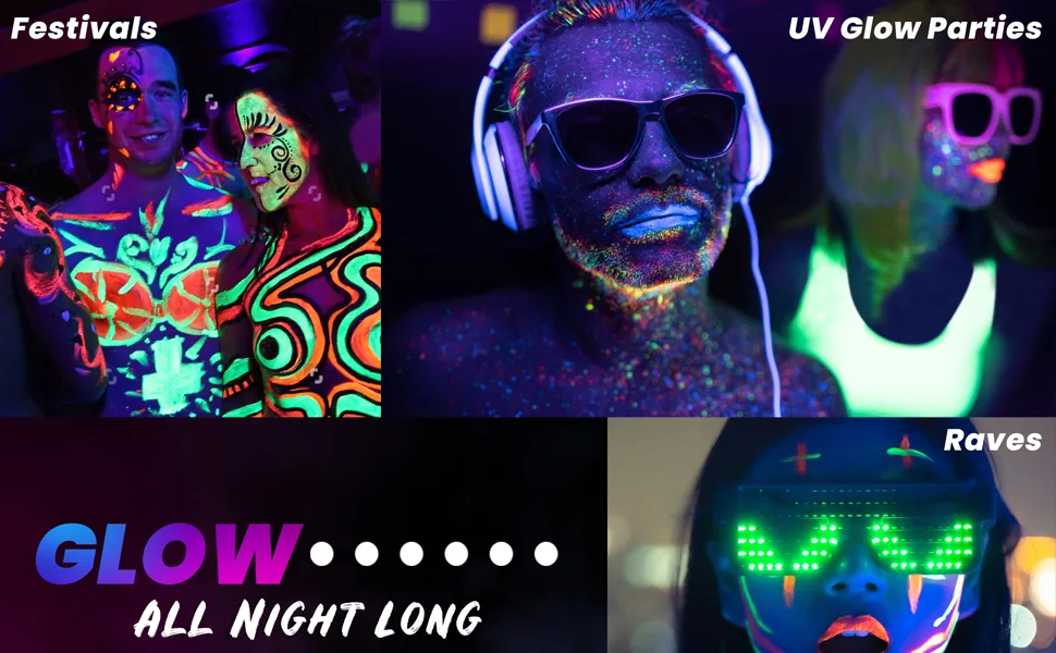 The Glowhouse UV Neon Face Paint and Body Paint Set (Pack of 6) Fluorescent Brightest Glow under UV! - Multiple uses