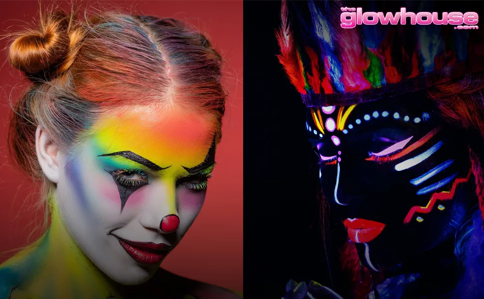 The Glowhouse UV Neon Face Paint and Body Paint Set (Pack of 6) Fluorescent Brightest Glow under UV! - Normal light vs UV Light