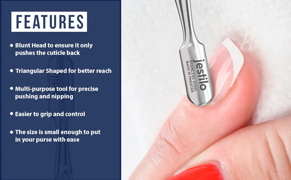 Jestilo Cuticle Pusher and UV Gel Nail Polish Remover Pack of 2 Cuticle Remover & Trimmer | Nail Art Tools Scraper and Cleaner Silver - Professional Pusher