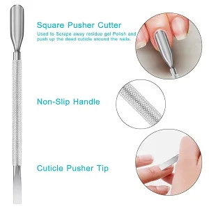 Alinana Stainless Steel Cuticle Pusher Tool - Nail Care Tool for Cuticle Removal - Dual-Ended with Non-Slip Grip Handle - Professional Grade Nail Tools Silver 1 Pack - Cuticle Pusher
