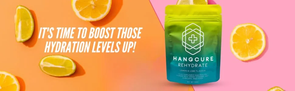 Hangcure Rehydrate Hydration Powder Electrolyte Drink Mix Fast Recovery Lemon Lime Flavour with High Strength NAC Vitamin C Magnesium. Hypotonic Effervescent Mix. 10 servings per sachet. - rehydrate lemon and lime electrolyte powder