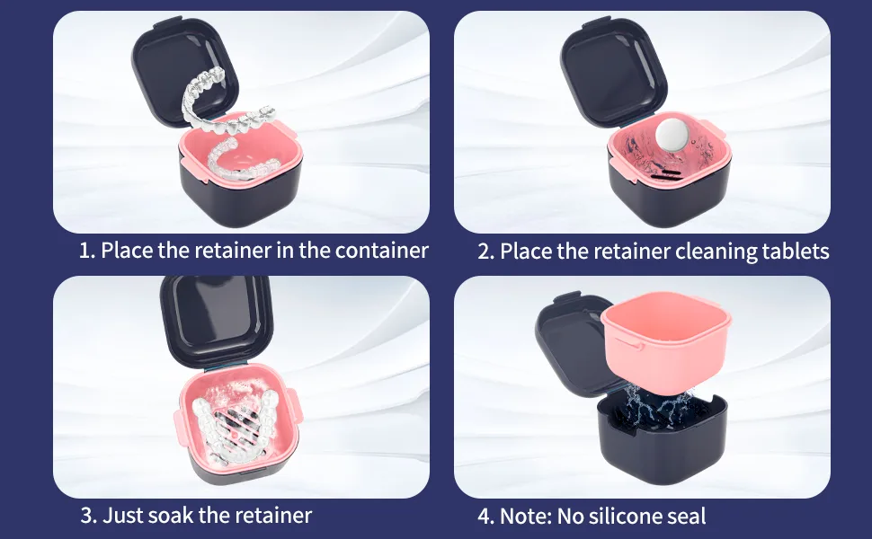 Denture Box Dental Bath with Strainer Portable False Teeth Storage Container Dual Purpose Hygienic Denture Case for Storage and Immersion of Mouthguards Retainers and Dental Appliances (Blue) - Denture Box Dental Bath with Strainer