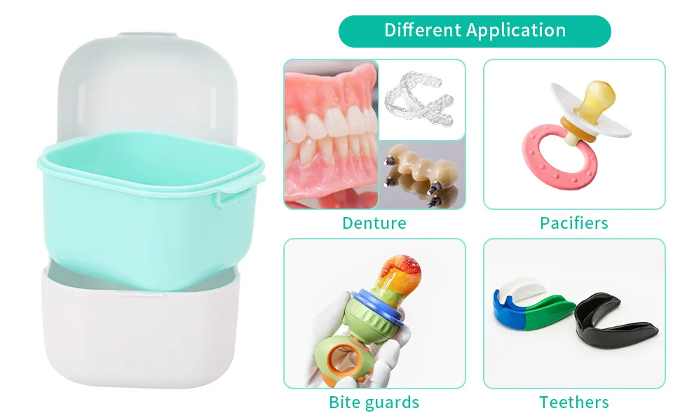 Denture Box Dental Bath with Strainer Portable False Teeth Storage Container Dual Purpose Hygienic Denture Case for Storage and Immersion of Mouthguards Retainers and Dental Appliances (Blue) - Denture Box Dental Bath with Strainer