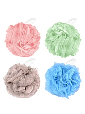WUJUN Bath Sponge Shower Loofahs Balls 70g/PCS Soft Durable Extra Large Mesh Pouf Easy Foaming Body Scrubber Exfoliator for Big Full Lather Cleanse Solid Color(4 Pack) - Bath Sponge Shower