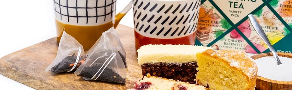 Pudding Flavour Tea Variety Pack | 6 Delicious Flavours (12 bags) including Victoria Sponge Tea Banoffee Tea Cherry Bakewell Tea & More | For Tea Lovers. - Pudding tea 2 cups