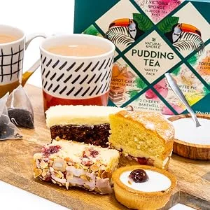 Pudding Flavour Tea Variety Pack | 6 Delicious Flavours (12 bags) including Victoria Sponge Tea Banoffee Tea Cherry Bakewell Tea & More | For Tea Lovers. - Pudding Tea a