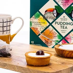 Pudding Flavour Tea Variety Pack | 6 Delicious Flavours (12 bags) including Victoria Sponge Tea Banoffee Tea Cherry Bakewell Tea & More | For Tea Lovers. - Pudding Tea with Cherry bakewell tart