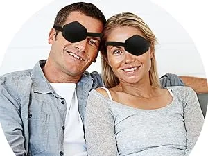 AMZVIO 2 PCS Eye Patches for Adults Adjustable Eye Patch Amblyopia Lazy Eye Patches for Left or Right Eyes After Surgery or Pirate Costume (Black) - eye patch for men