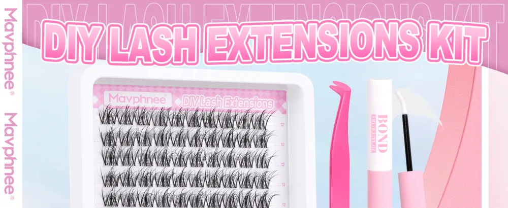 Wispy Lash Clusters Kit Natural Lash Extensions Kit 140 Pcs Eyelash Extensions Kit with Mavphnee Bond and Seal and Eyelashes Tweezers Natural Ffluffy - Kit - diy lash extensions kit
