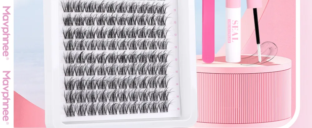 Wispy Lash Clusters Kit Natural Lash Extensions Kit 140 Pcs Eyelash Extensions Kit with Mavphnee Bond and Seal and Eyelashes Tweezers Natural Ffluffy - Kit - mavphnee eyelash extensions kit