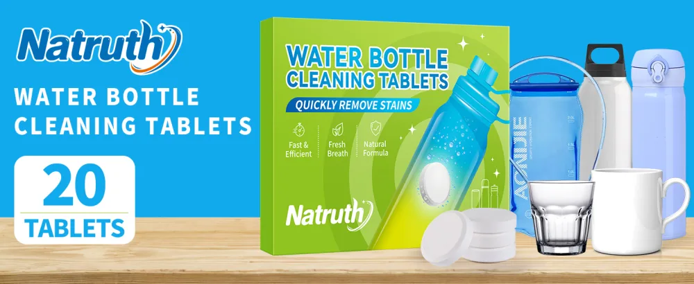 NATRUTH Water Bottle Cleaning Tablets 20Pack Bottle Clean Tablet Individually Packed for All Stainless Steel Plastics and Glass Drinking Containers - Water Bottle Cleaning Tablets