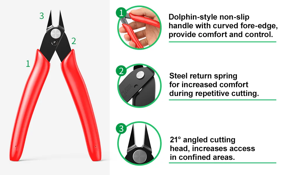 BOENFU Cable Tie Flush Cutter Small Wire Cutters 2 Pack 5 Inch Precision Wire Clippers Hobby Snips Side Cutting Pliers for Jewelry Making Electronics Red Red ( 2 Pack ) - wire cutter flush cut