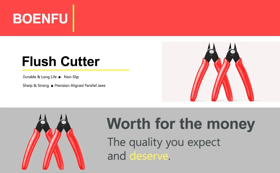 BOENFU Cable Tie Flush Cutter Small Wire Cutters 2 Pack 5 Inch Precision Wire Clippers Hobby Snips Side Cutting Pliers for Jewelry Making Electronics Red Red ( 2 Pack ) - Wire Cutters