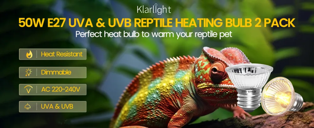 Klarlight 4 Pack Turtle Halogen Bulb 50W E27 UVA UVB Backlight Heater Bulbs for Reptile Lizard Water Turtles Spiders Frogs - 50w reptile heating bulb