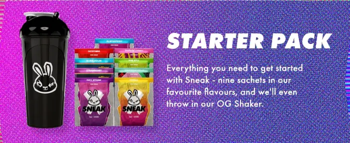SNEAK | Starter Pack | Zero Sugar Low-Calorie Energy Drink for Sustained Concentration & Focus | 9 Servings and the Monochrome Shaker - starter pack