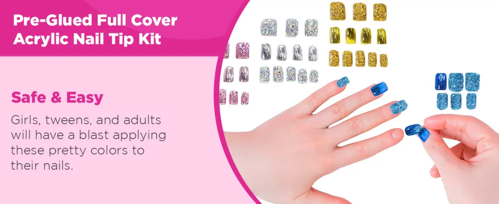 Townley Girl 96 Pcs Stick on Nails Set | 3D and Glow-In-Dark Press- On Nail Sets for Girls | Self-Adhesive Artificial Nails Rainbow - B0BFLKMF7C