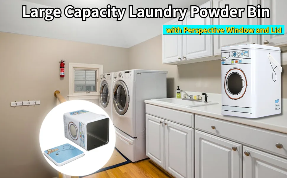 Asixxsix Laundry Detergent Container Large Capacity Metal Laundry Detergent Powder Storage Box with Lid Handle Laundry Detergent Storage Container for Farmhouse Laundry Room Decor Space Saving - product information 11