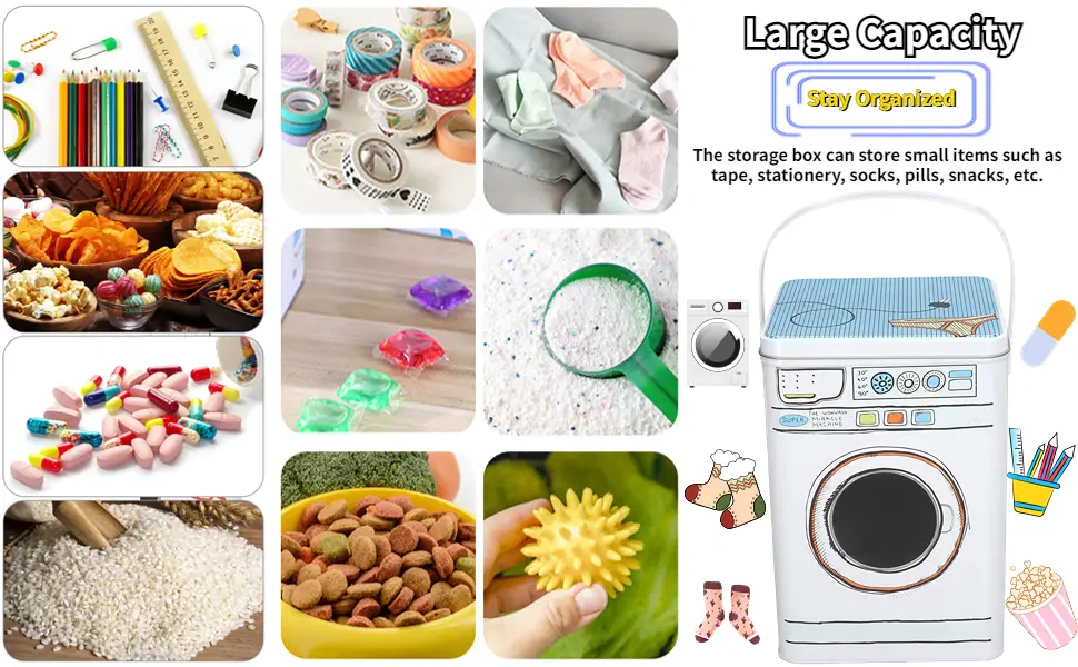 Asixxsix Laundry Detergent Container Large Capacity Metal Laundry Detergent Powder Storage Box with Lid Handle Laundry Detergent Storage Container for Farmhouse Laundry Room Decor Space Saving - product information 13