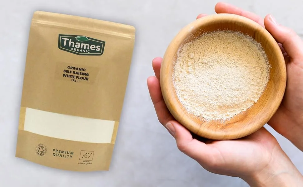 Organic Self Raising White Flour 1kg - Unbleached High Protein No Additives or Preservatives Suitable for Baking Cakes Bread and Pastries - Thames Organic - Self Raising White Flour