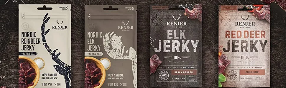Scandinavian Kitchen Renjer Elk Jerky Black Pepper 25g - renjeer red deer jerky